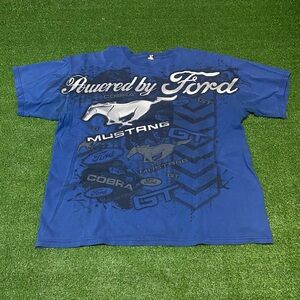 Vintage 00s Ford Mustang Graphic T-Shirt Cobra GT Blue XL Y2K Sports-car Racing